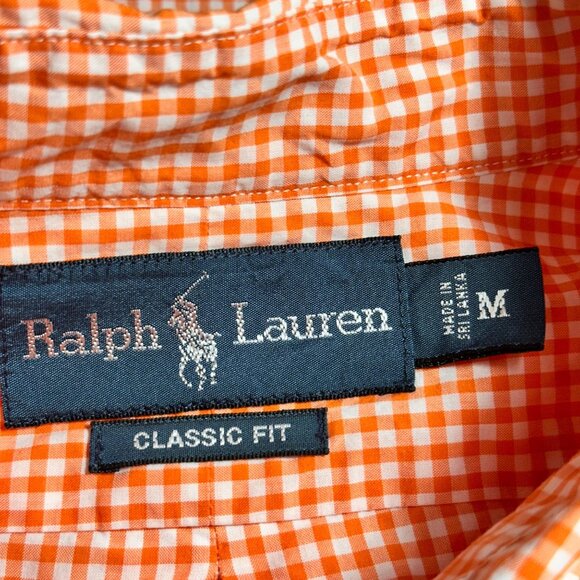Ralph Lauren Mens Classic Fit Orange Gingham Button-Down Shirt M Preppy Academia - Picture 4 of 12